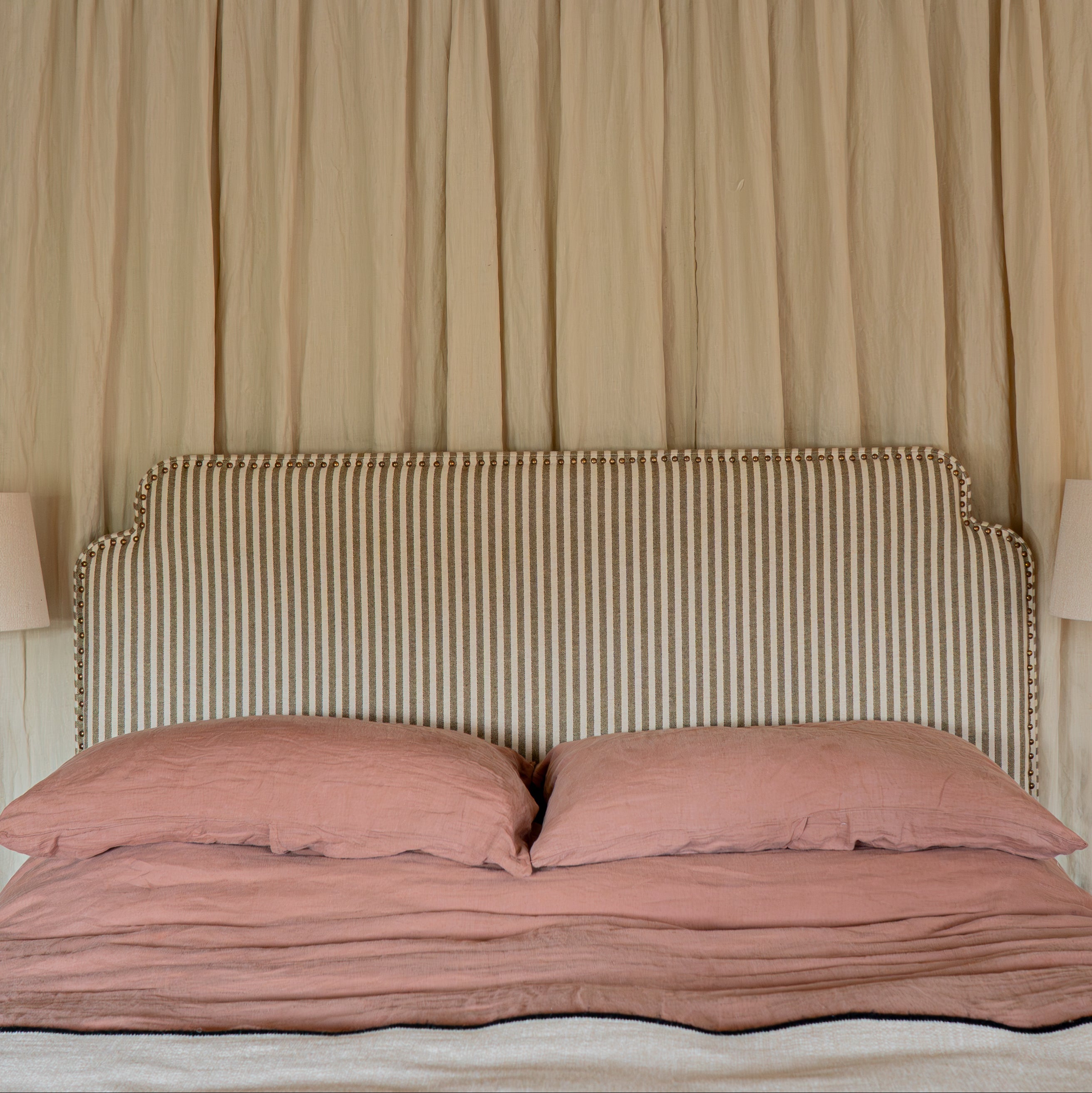 Headboard Scallop Stripe Wool Redwood