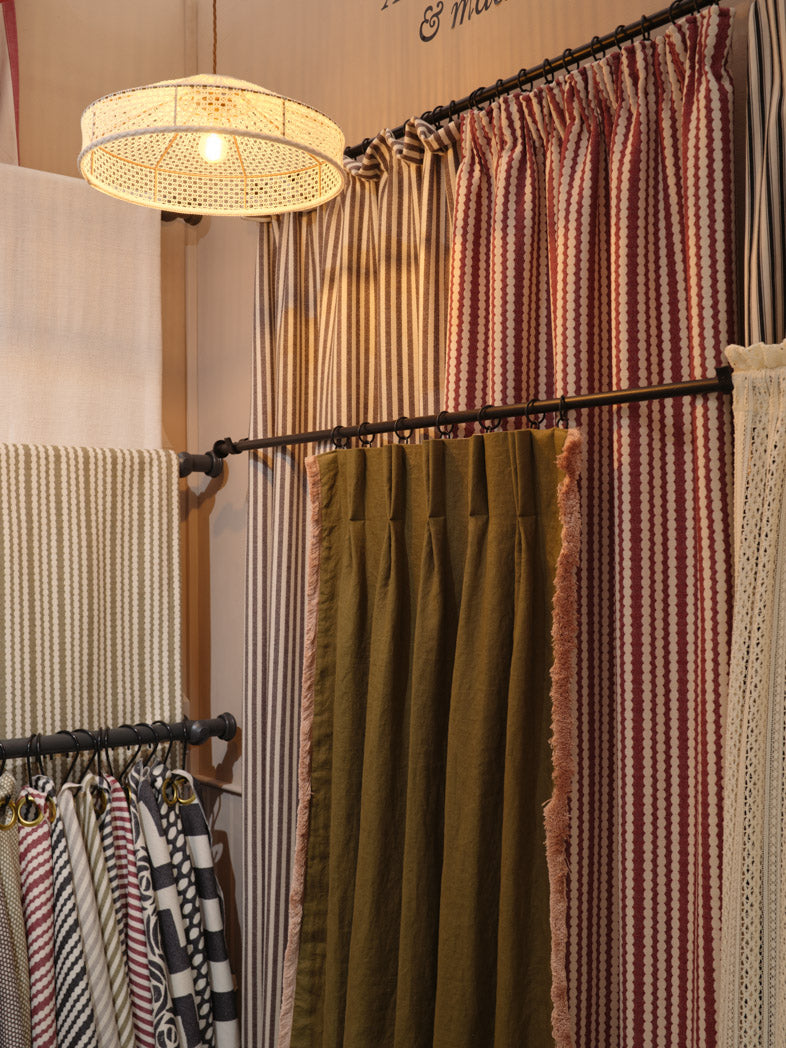 Scallop Stripe Merino Wool Redwood Curtain (Single) with 7.5cm Pencil Pleat Header (Ex Display Piece)