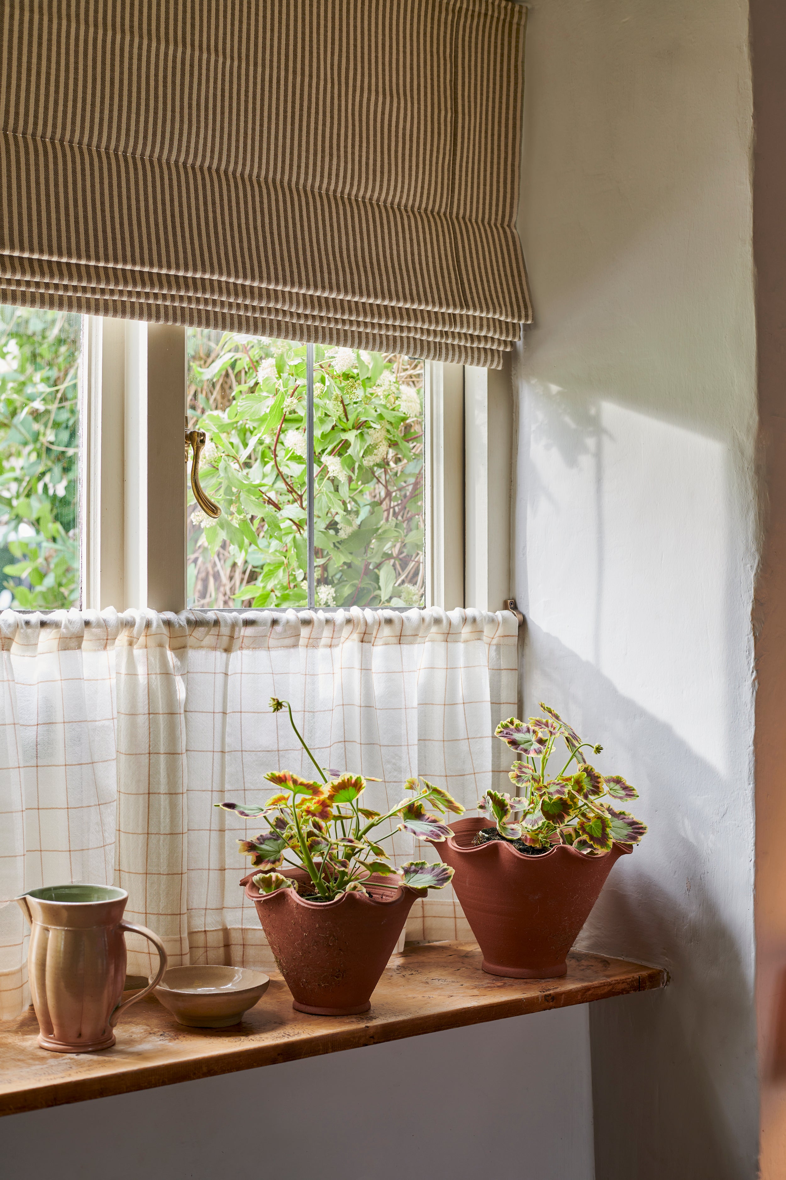 Sheer Check Wool Fabric Natural / Caramel