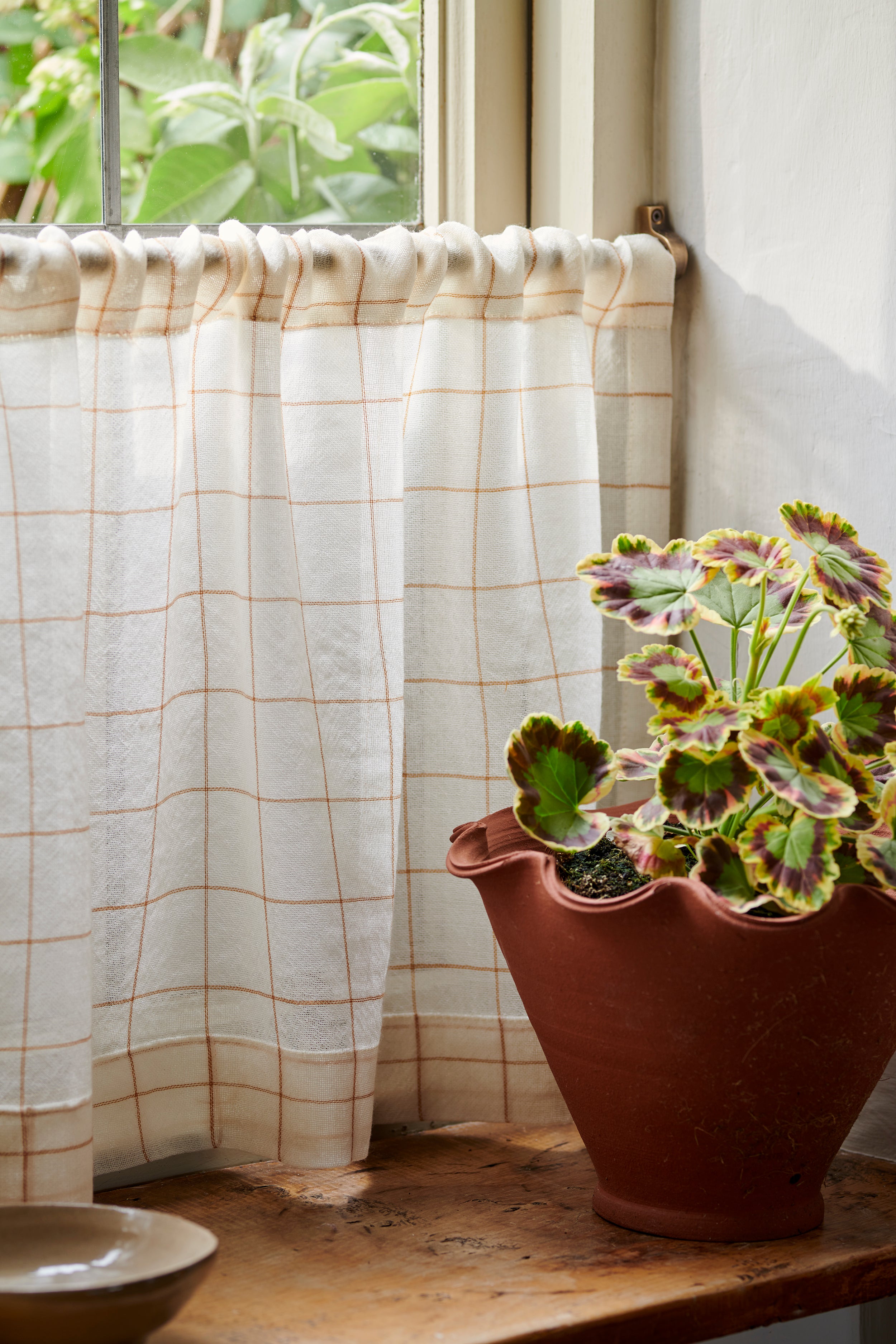 Sheer Check Wool Fabric Natural / Caramel