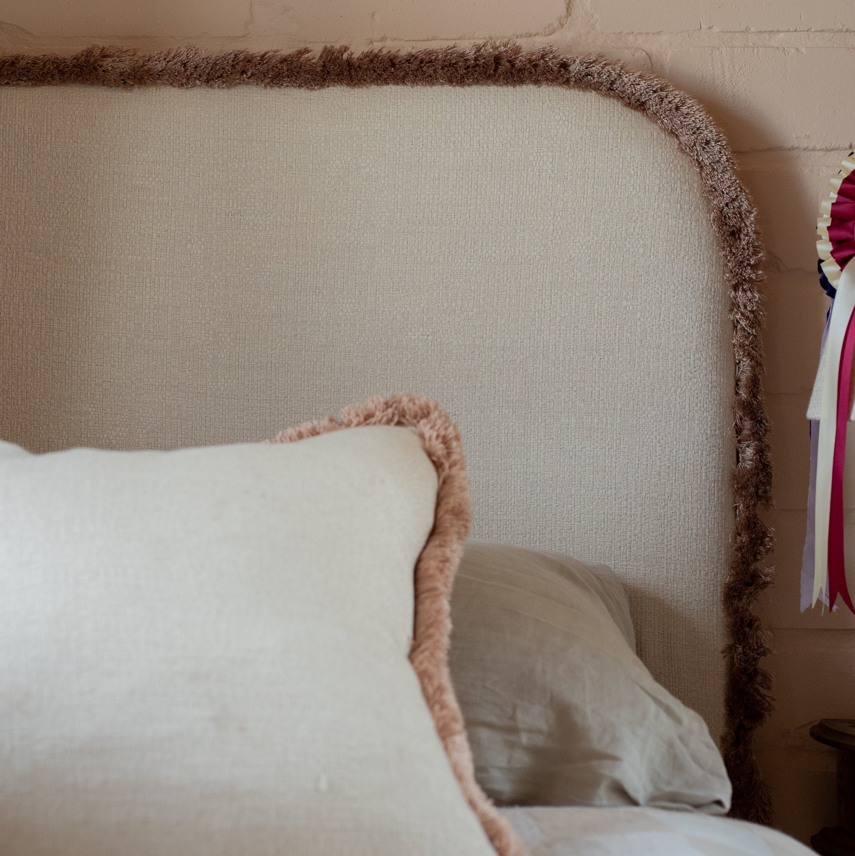 Headboard Scallop Stripe Wool Redwood